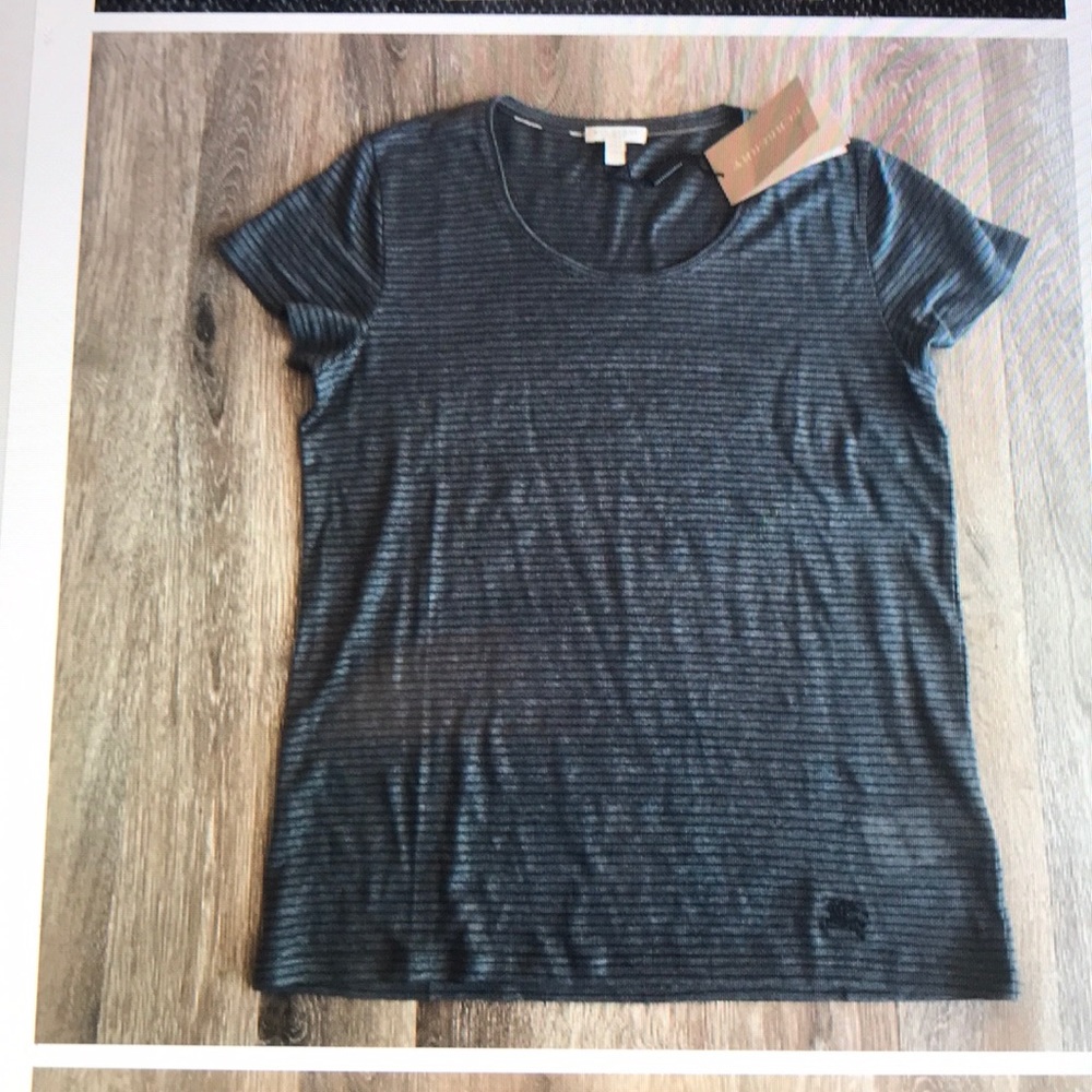 Burberry Dark Grey Stripe Short Sleeve Top new